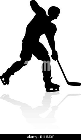 Hockey su ghiaccio giocatore Silhouette Illustrazione Vettoriale