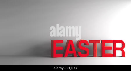 Parole rosse Pasqua su uno sfondo grigio, tridimensionale, rendering 3D illustrazione Foto Stock