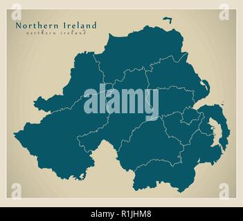 Mappa moderno - Irlanda del Nord con nuove contee dal 2015 Illustrazione Vettoriale