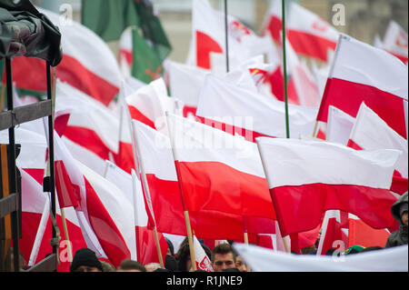 Il bianco e il rosso marzo per voi la Polonia celebra il polacco giorno dell indipendenza nazionale nel centesimo anniversario del restauro della Polonia di sovranità di af Foto Stock