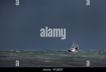 Myrtleville, Co. Cork, Irlanda. 12 Novembre, 2018. Trawler Muir Éinne pesca in mare increspato off Myrtleville, Co. Cork, Irlanda. Credito: David Creedon/Alamy Live News Foto Stock