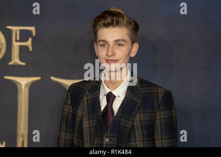 Londra, 13 Nov 2018. Joshua Shea assiste la premiere del film "bestie fantastica: i crimini di Grindelwald' nel quadrato di Leicester il 13 novembre 2018 in Inghilterra.© Jason Richardson / Alamy Live News Foto Stock