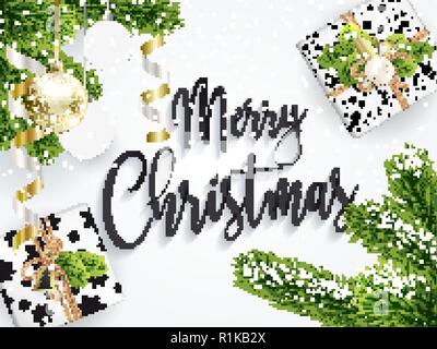 Bianco Natale biglietto di auguri con confezioni regalo Illustrazione Vettoriale