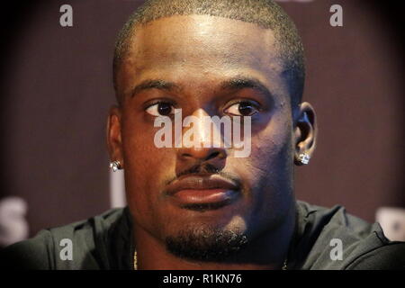 Oakland Raiders conferenza stampa presso il London Hilton, Wembley, Regno Unito davanti a loro NFL UK International Series gioco vs Seattle Seahawks, lo Stadio di Wembley, Londra dotata: Tahir Whitehead dove: Londra, Regno Unito quando: 12 Ott 2018 Credit: WENN.com Foto Stock