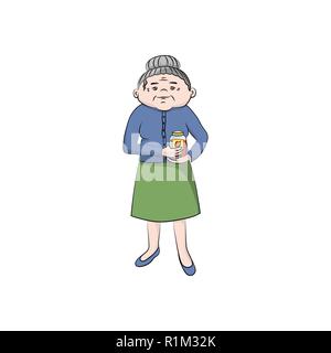 La nonna è in possesso di un vasetto di marmellata. Vettore Illustrazione a colori Illustrazione Vettoriale