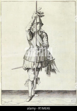 Pikeman, illustrazione da "la manipolazione di armi, Arquebus, moschetti e picche", 1608 (incisione) di Jacob de Gheyn. Amsterdam, 1608 Foto Stock