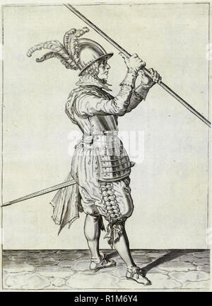 Pikeman, illustrazione da "la manipolazione di armi, Arquebus, moschetti e picche", 1608 (incisione) di Jacob de Gheyn. Amsterdam, 1608 Foto Stock