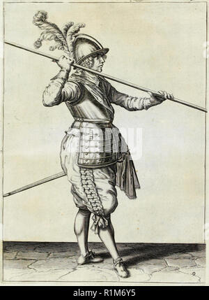 Pikeman, illustrazione da "la manipolazione di armi, Arquebus, moschetti e picche", 1608 (incisione) di Jacob de Gheyn. Amsterdam, 1608 Foto Stock