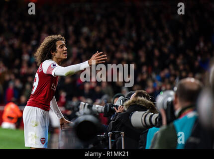 Londra, Inghilterra - 11 novembre: Mattéo Guendouzi durante il match di Premier League tra l'Arsenal FC e Wolverhampton Wanderers all'Emirates Stadium il 11 novembre 2018 a Londra, Regno Unito. (MB Media) Foto Stock