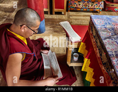 Monaci buddisti che creano un mandala di sabbia colorata nel monastero di Lamayuru. Ladakh, Jammu e Kashmir, IndiaLadakh, Jammu e Kashmir, India Foto Stock