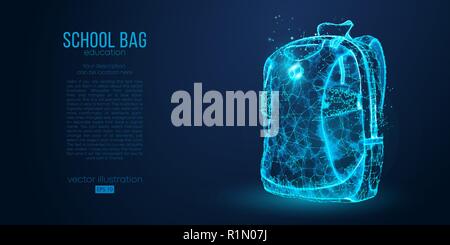 Zaino scuola isolata dal basso poli wire frame linee di particelle e triangoli su sfondo blu. Tutti gli elementi su un strati separati il colore può essere cambiato in qualsiasi altro in uno fare clic su illustrazione vettoriale Illustrazione Vettoriale