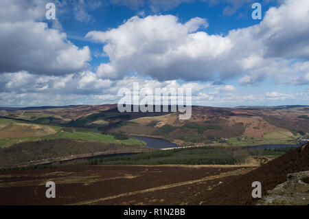 Una vista sul serbatoio Ladybower da Win Hill nel distretto di Peak, Derbyshire, Inghilterra Foto Stock