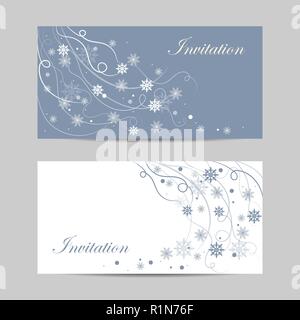 Set di Banner orizzontale. Bellissimo modello invernale con i fiocchi di neve e volute Illustrazione Vettoriale