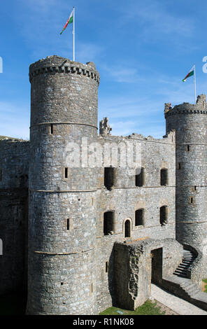 Harlech Castle in Gwynedd, il Galles del Nord Foto Stock