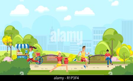 Colorato parco con formazione di persone Illustrazione Vettoriale