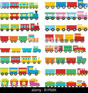 Treno giocattolo per bambini set di icone. Illustrazione piatta di 16 treno giocattolo per bambini icone vettoriali per il web Illustrazione Vettoriale