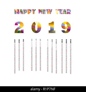 2019 Calendario modello.Il Calendario 2019 Set di dodici mesi.calendario annuale vector design modello di cancelleria.illustrazione vettoriale. Illustrazione Vettoriale