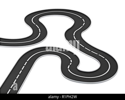 Strada curva isolata su sfondo bianco. 3D'illustrazione. Foto Stock
