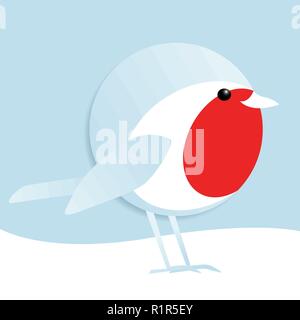 Semplice illustrazione vettoriale di un maschio carino pettirosso in piedi nella neve Illustrazione Vettoriale