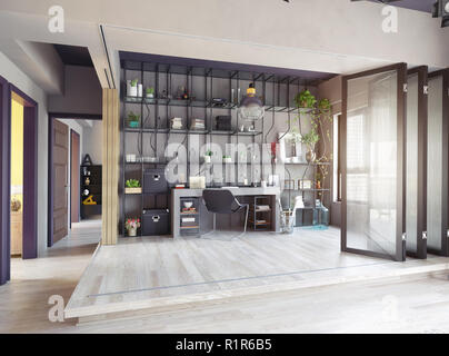 Il design creativo della partizione zona della casa ufficio interno. 3d design concept Foto Stock