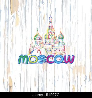 Colorato disegno di Mosca su sfondo di legno. Disegnata a mano illustrazione vettoriale. Illustrazione Vettoriale