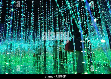 Xi'an, Cina. Xiii Nov, 2018. La mostra di illuminazione del tempo di "tunnel" può essere visto in un centro commerciale per lo shopping a Xi'an, la Cina della provincia di Shaanxi, Novembre 13th, 2018. Credito: SIPA Asia/ZUMA filo/Alamy Live News Foto Stock