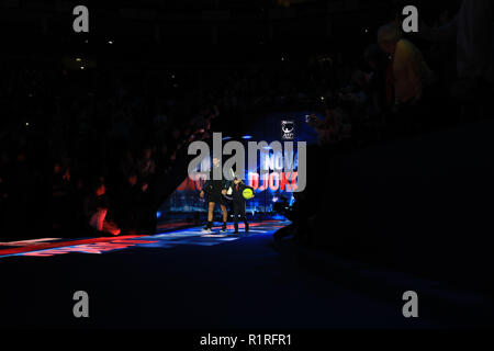 Londra, Regno Unito. 14 Novembre, 2018. 14 novembre 2018, l'O2 , Londra, Inghilterra; Nitto ATP World Tour Finals, giorno 4; Novak Djokovic di Serbia in azione durante la sua partita contro Alexander Zverev della Germania Credit: Romena Fogliati/News immagini Credito: News immagini /Alamy Live News Credito: News immagini /Alamy Live News Foto Stock