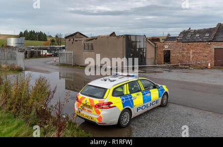 Isla bank Mills, murene, Scozia, 14 novembre 2018, questa è la scena del fuoco all'unità industriale occupato da Aberdeen Servizio lavanderia Servizi all'interno di Isla Bank Mills Industrail Park, Keith, murene, Scozia. Credito: JASPERIMAGE/Alamy Live News Foto Stock