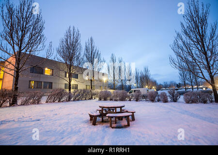 Reykjavik city hostel vista esterna di ghiaccio durante il periodo invernale Foto Stock