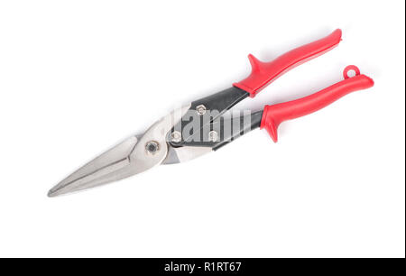 Tagliafili pinza con manici rossi isolato su sfondo bianco Foto Stock