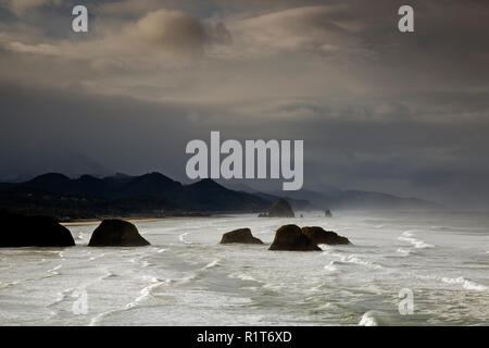 O02369-00...OREGON - Sunrise su un tempestoso inverno mattina sulla costa dell'Oregon al punto Ecola su Ecola State Park vicino a Cannon Beach. Foto Stock