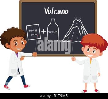 Vulcano studente scienza esperimento illustrazione Illustrazione Vettoriale