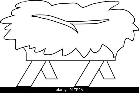 Il Natale di Gesù vuota mangiatoia contorno vettoriale icona simbolo di Design. Vettore illustrazione di Natale isolato su sfondo bianco Illustrazione Vettoriale