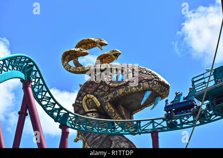 Tampa, Florida; 29 settembre 2018. Questo roller coaster con aria condizionata coda combustibili naturalmente adrenalina con una coinvolgente esperienza a tema al Bush Foto Stock