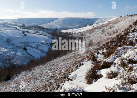 Nevoso vista invernale della valle di Royd Edge Clough vicino a Meltham nello Yorkshire pennines Foto Stock