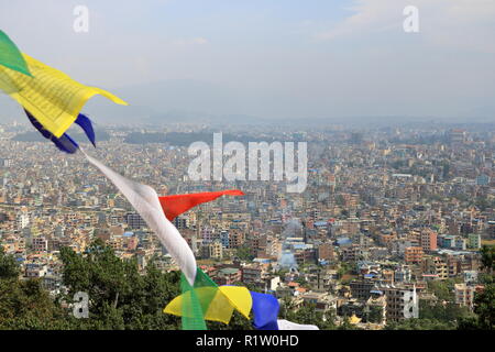 Vista panoramica per il polveroso, Kathmandu capitale del Nepal Foto Stock