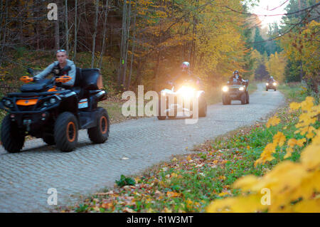 13 ottobre 2018, la regione di Kaliningrad, Russia, ride quad bike, quad bike su strada forestale Foto Stock
