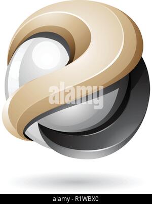 Illustrazione Vettoriale di beige e nero Bold metallica lucida 3d sfera isolata su uno sfondo bianco Illustrazione Vettoriale