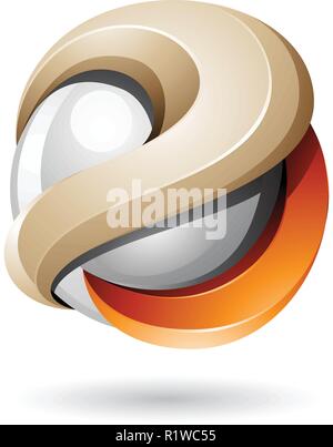Illustrazione Vettoriale di beige e arancio Bold metallica lucida 3d sfera isolata su uno sfondo bianco Illustrazione Vettoriale