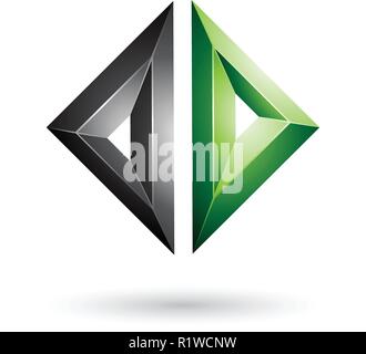 Illustrazione Vettoriale di nero e verde cornice come in rilievo a forma di diamante isolata su uno sfondo bianco Illustrazione Vettoriale