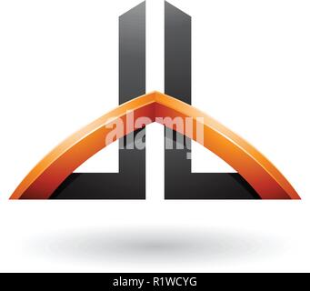 Illustrazione Vettoriale di nero e arancio grattacielo a ponte-come lettere di D e B isolata su uno sfondo bianco Illustrazione Vettoriale