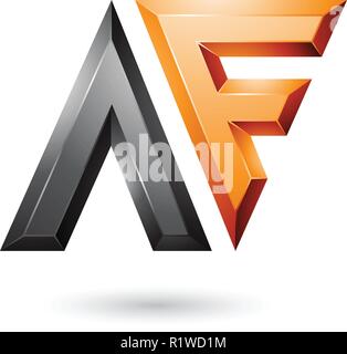 Illustrazione Vettoriale di arancio e nero lucido Dual lettere di lettere A e F isolato su uno sfondo bianco Illustrazione Vettoriale