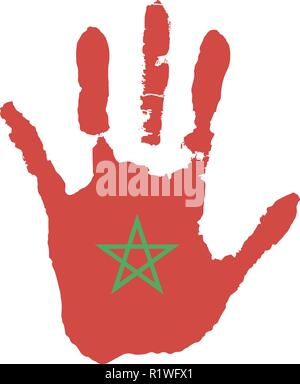 Bandiera rossa con una stella handprint vettoriale nella forma della bandiera di Maroc. Illustrazione Vettoriale