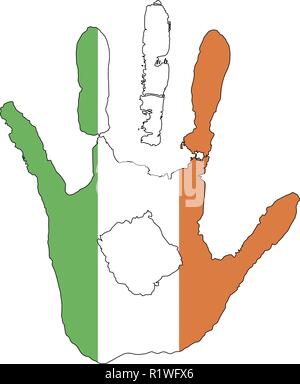 Arancione, color bianco e verde della bandiera. vettore handprint nella forma della bandiera di Irlande. Illustrazione Vettoriale