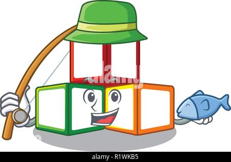 Pesca giocattolo di legno con carattere di blocchi di legno Illustrazione Vettoriale
