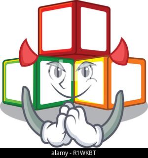 Diavolo strega giocattolo di legno con carattere di blocchi di legno Illustrazione Vettoriale