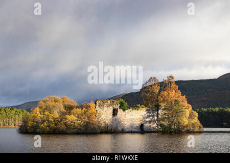 Loch un Eilein nel Parco Nazionale di Cairngorms della Scozia. Foto Stock