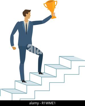 L uomo è la scalata di carriera. Il concetto di business. Illustrazione Vettoriale Illustrazione Vettoriale