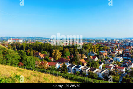 I vigneti in collina e la città di Maribor, abbassare la Stiria, in Slovenia Foto Stock