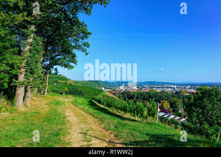 Il percorso da vigneti in collina e la città di Maribor, abbassare la Stiria, in Slovenia Foto Stock